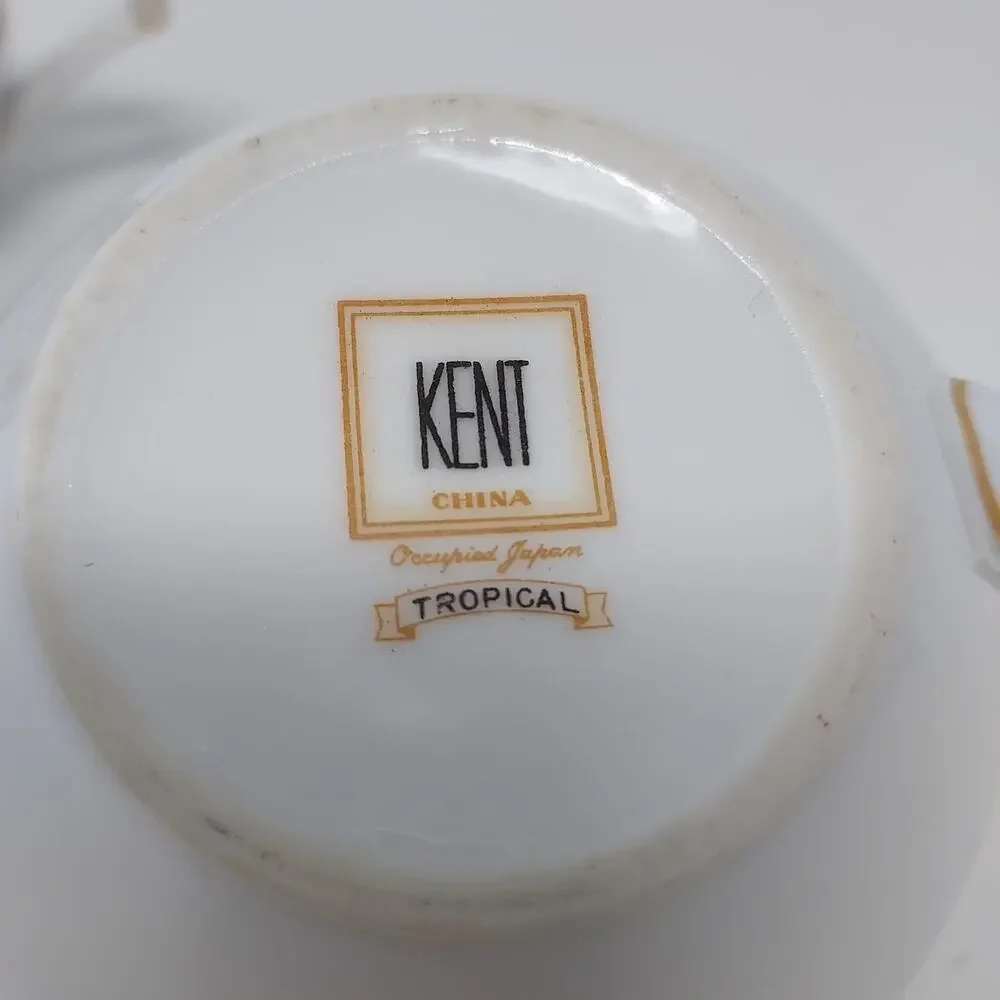 Kent Tropical Pattern Sugar Bowl Lid Creamer Set Occupied Japan Vintage 1950